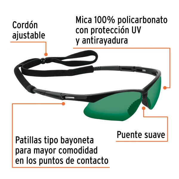 15178 - Lentes seguridad verde antiempaño c/cordón ajustable, Sport