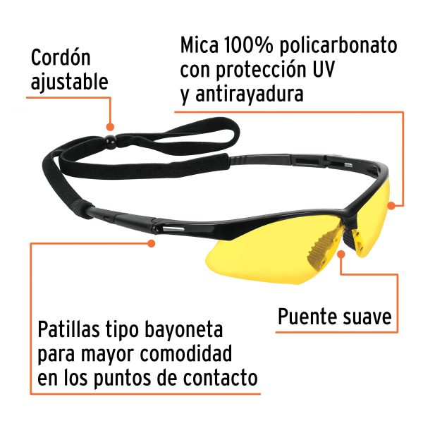 LESP-SAFC1.jpg 15174 - Lentes seguridad ambar antiempaño c/cordón ajustable, Sport