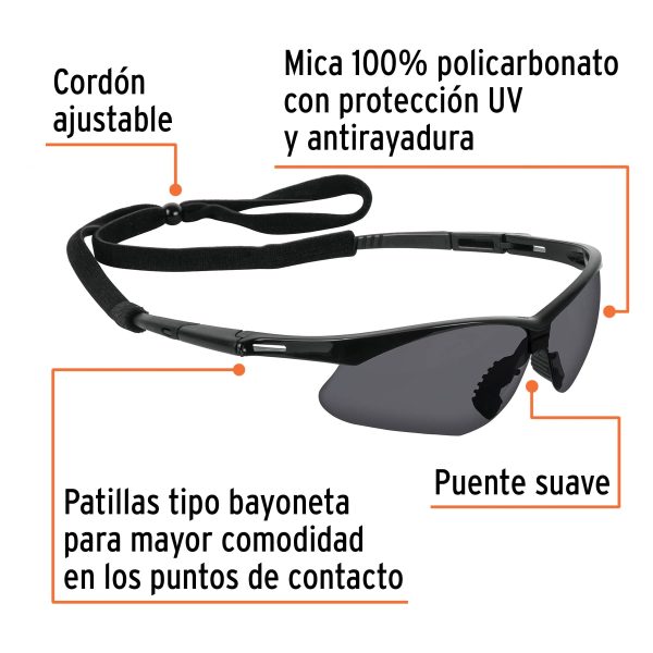 15172 - Lentes seguridad grises antiempaño c/cordón ajustable, Sport