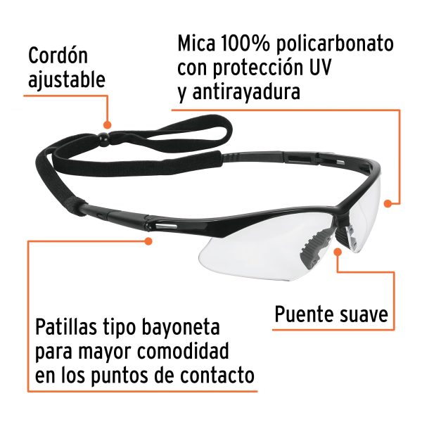 15170 - Lentes seguridad claros antiempaño c/cordón ajustable, Sport
