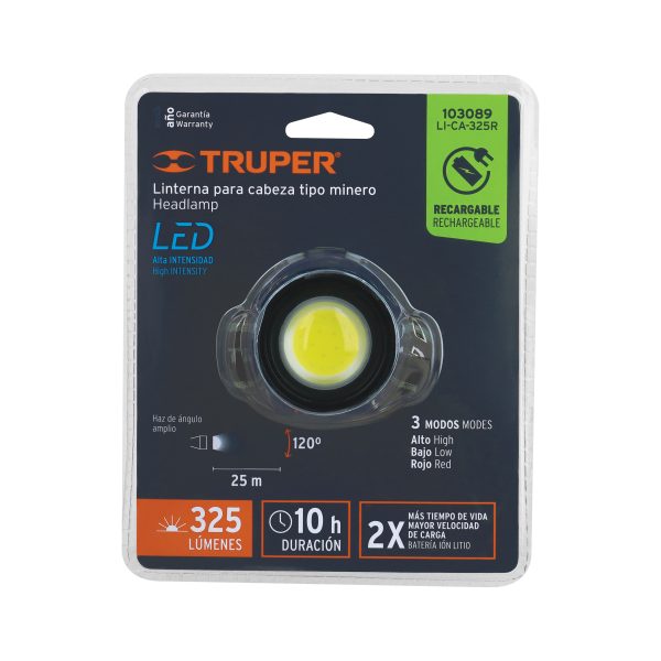 103089 - Linterna de minero LED 325 lm, recargable, TRUPER