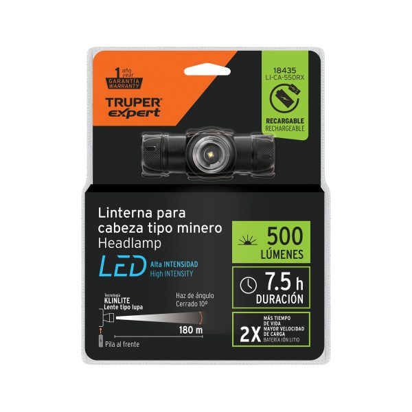 18435 - Linterna de minero LED 500 lm, recargable, TRUPER EXPERT