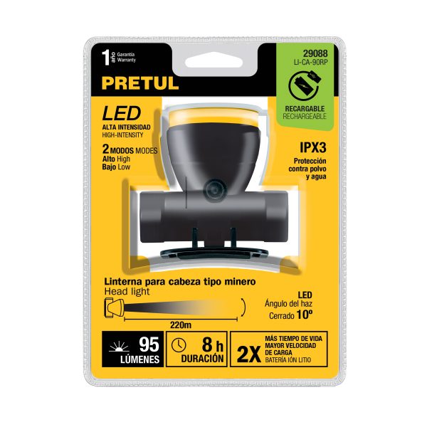 29088 - Linterna de minero LED 95 lm, recargable, PRETUL