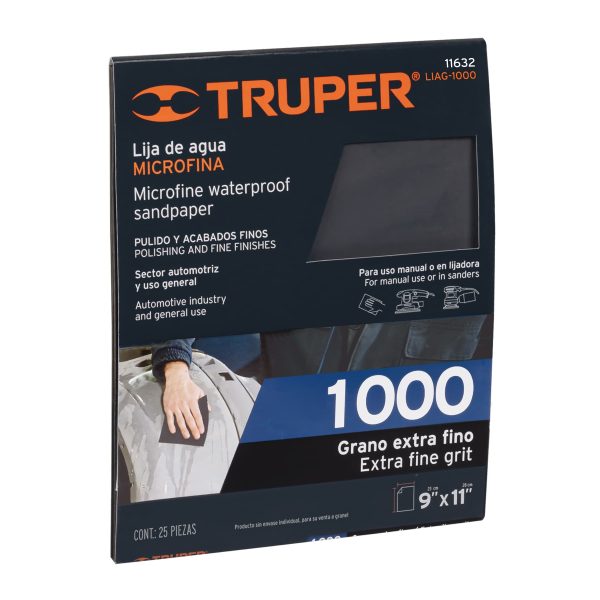 11632 - Lija de agua grano 1000 microfina carburo de silicio, Truper