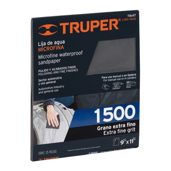 11647 - Lija de agua grano 1500 microfina carburo de silicio, Truper