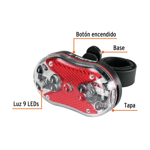 16797 - Linterna trasera para bicicleta 9 LEDs con 2 pilas AAA