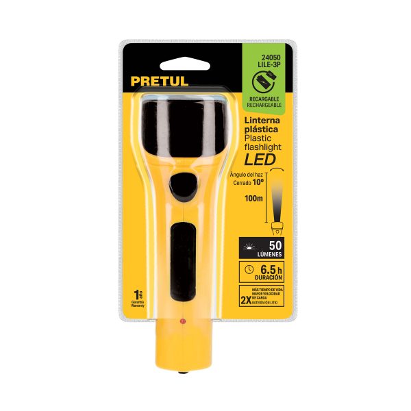 24050 - Linterna plástica de LED, 50 lm, recargable, PRETUL