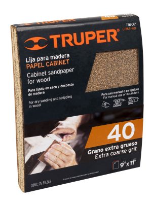 11607 - Lija para madera papel cabinet, grano 40, Truper
