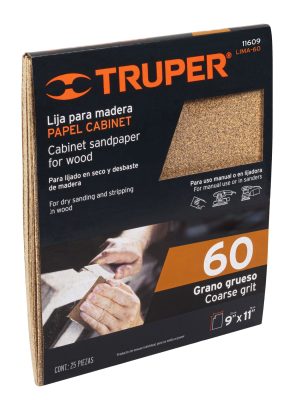 11609 - Lija para madera papel cabinet, grano 60, Truper