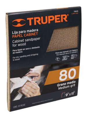 11610 - Lija para madera papel cabinet, grano 80, Truper