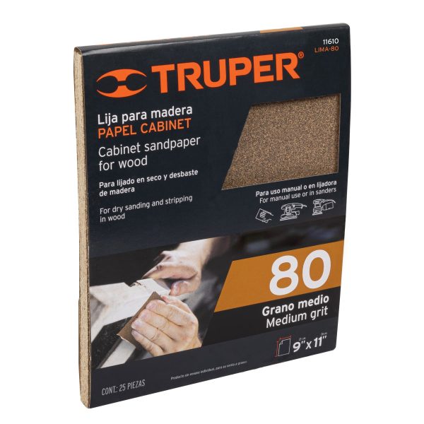 11610 - Lija para madera papel cabinet, grano 80, Truper