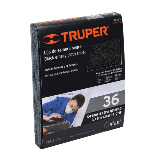 11600 - Lija de esmeril negra grano 36 de óxido de aluminio, Truper