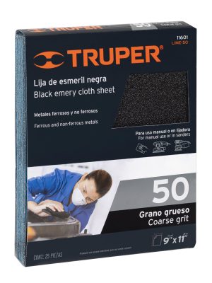 LIME-50.jpg 11601 - Lija de esmeril negra grano 50 de óxido de aluminio, Truper