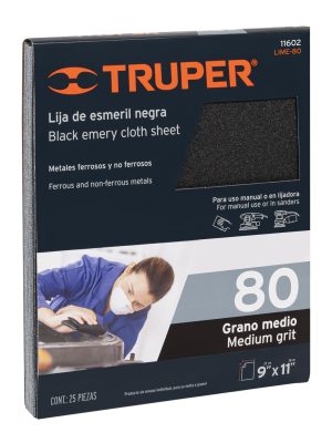 11602 - Lija de esmeril negra grano 80 de óxido de aluminio, Truper
