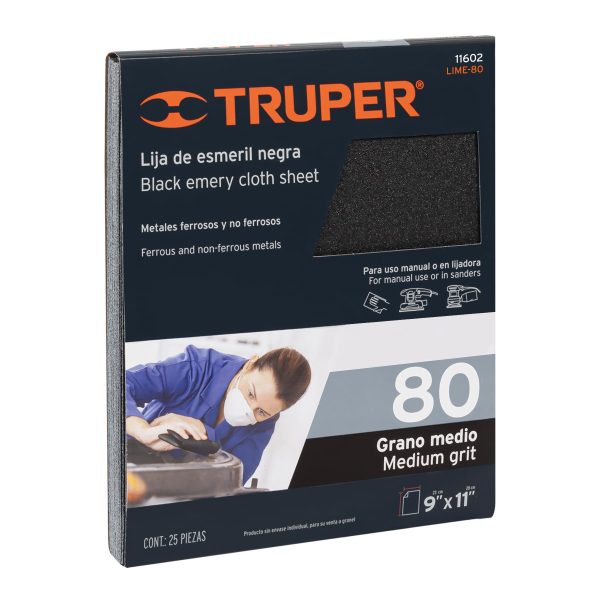 11602 - Lija de esmeril negra grano 80 de óxido de aluminio, Truper
