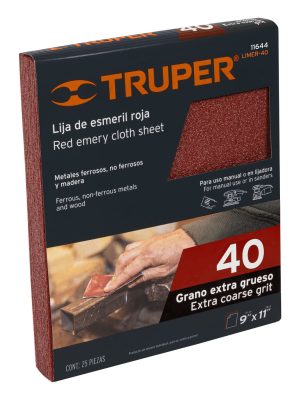11644 - Lija de esmeril roja grano 40 de óxido de aluminio, Truper