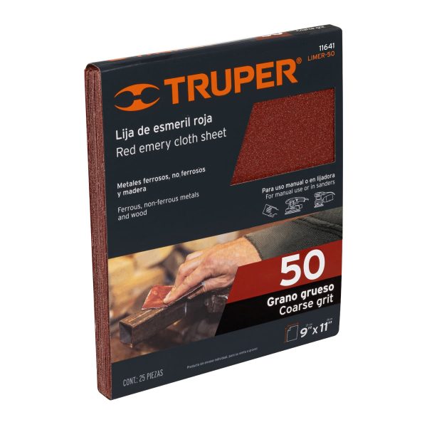 11641 - Lija de esmeril roja grano 50 de óxido de aluminio, Truper
