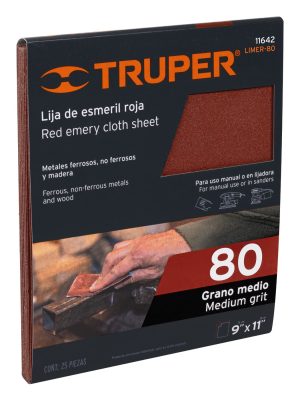 LIMER-80.jpg 11642 - Lija de esmeril roja grano 80 de óxido de aluminio, Truper
