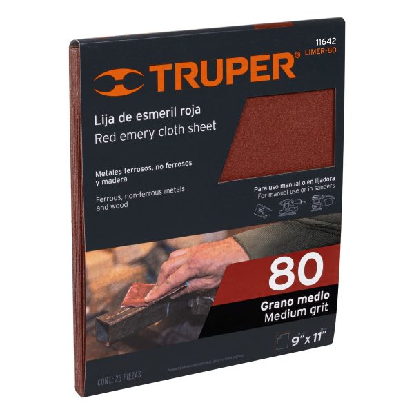 11642 - Lija de esmeril roja grano 80 de óxido de aluminio, Truper