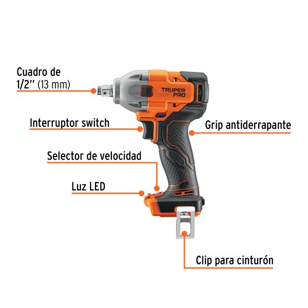103252 - Llave de impacto 1/2', 20V, 184 lb/ft, sin accesorios, PRO