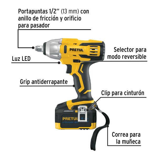 28268 - Llave de impacto 1/2', 20V, 155 lb/ft, 1 batería 4Ah, PRETUL
