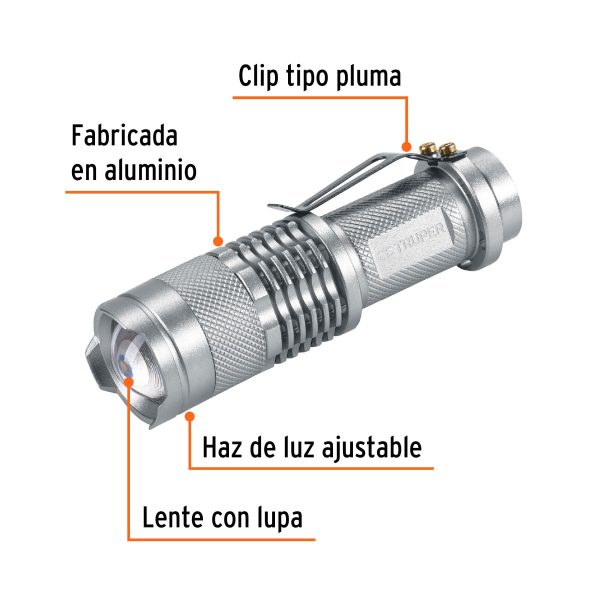 17256 - Linterna de aluminio 1 LED de 40 lm con 1 pila AA, Truper
