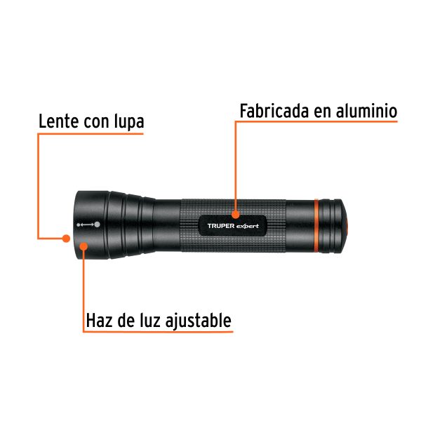 18813 - Linterna de aluminio LED Cree 500 lm con 2 pilas D, Truper