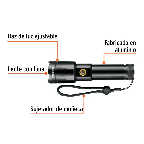 103100 - Linterna LED recargable, de aluminio, 1,200 lm, TRUPER