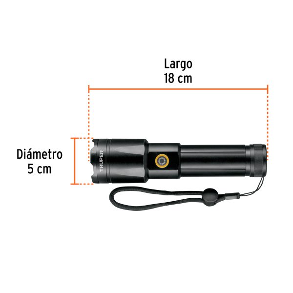 103100 - Linterna LED recargable, de aluminio, 1,200 lm, TRUPER