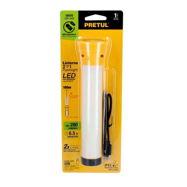 26070 - Linterna plástica de LED, 100 lm, recargable, PRETUL
