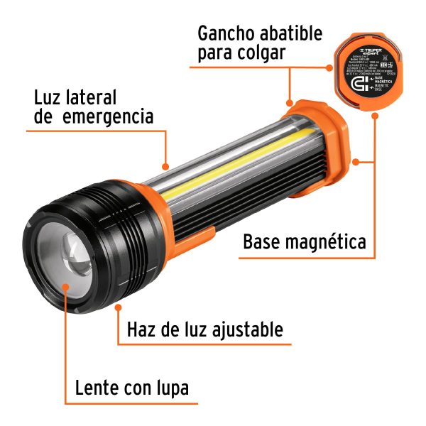 13415 - Linterna recargable con luz emergencia, 480lm, Truper Expert