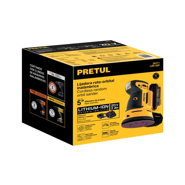 28271 - Lijadora roto-orbital 5', 20V, 1 batería 2Ah, PRETUL