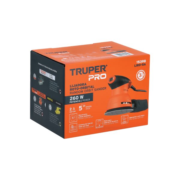 15398 - Lijadora roto orbital 5', 260W, TRUPER PRO
