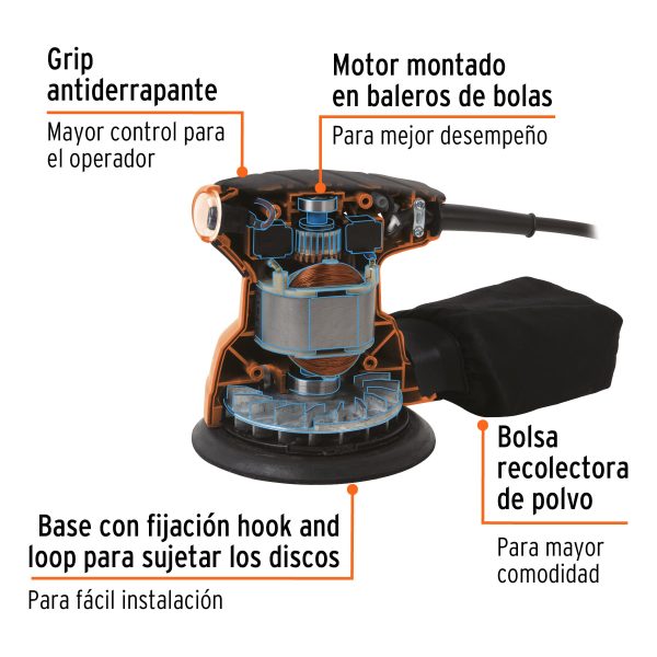 15398 - Lijadora roto orbital 5', 260W, TRUPER PRO