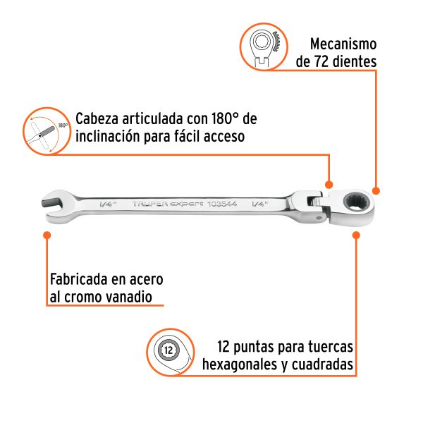 103544 - Llave combinada con matraca 1/4' flexible, Expert