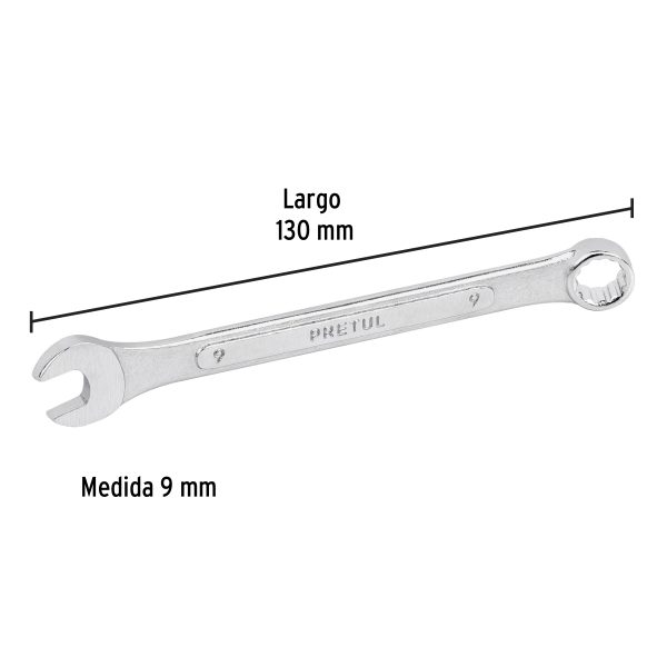 21903 - Llave combinada 9 mm x 130 mm de largo, Pretul