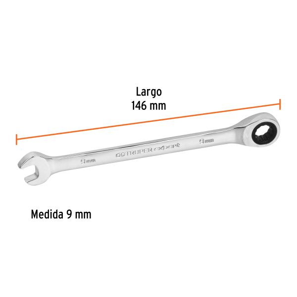 13619 - Llave combinada con matraca 9 mm x 146 mm largo, Expert