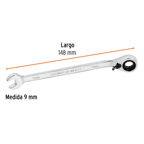 13662 - Llave combinada matraca reversible 9 mmx148 mm largo, Expert