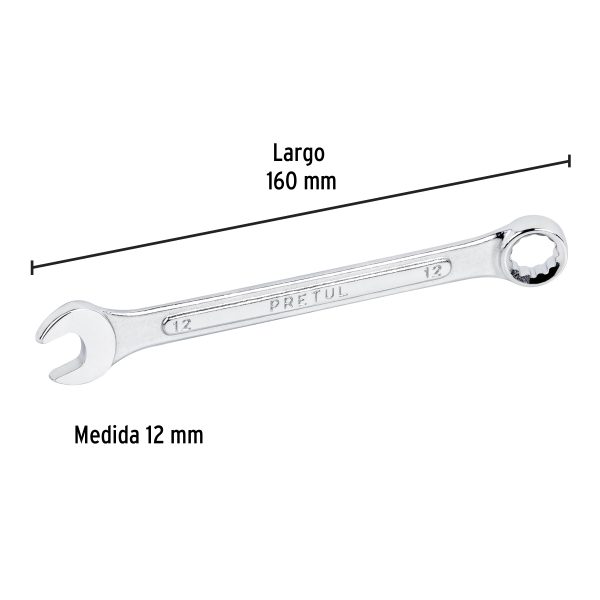21906 - Llave combinada 12 mm x 160 mm de largo, Pretul