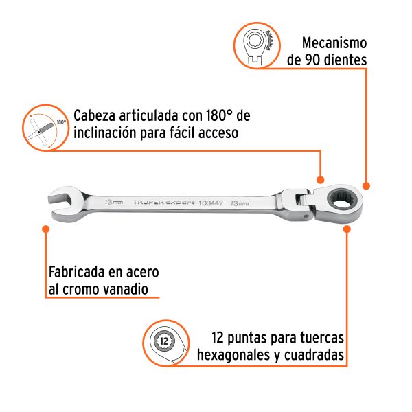 103447 - Llave combinada con matraca 13 mm flexible, Expert