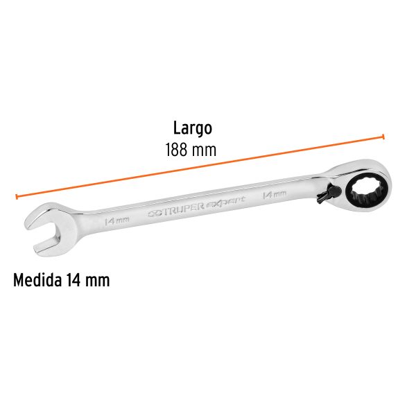 13699 - Llave combinada matraca reversible 14mmx188 mm largo, Expert