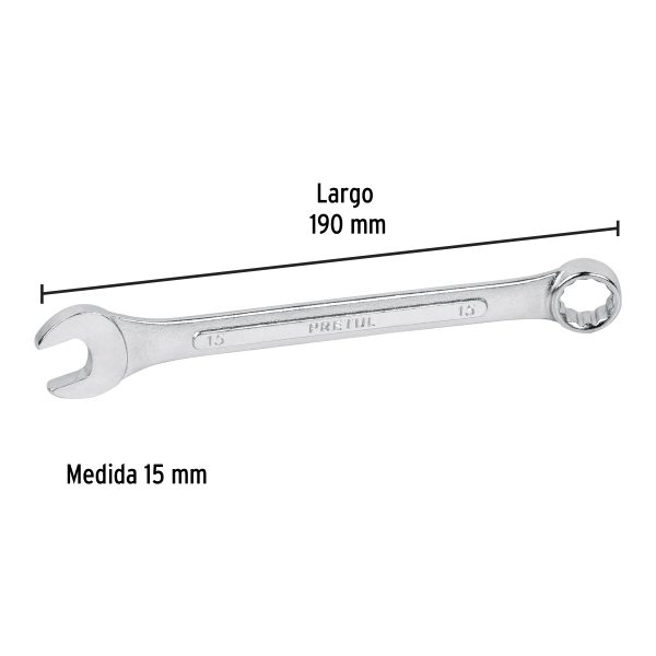 21909 - Llave combinada 15 mm x 190 mm de largo, Pretul