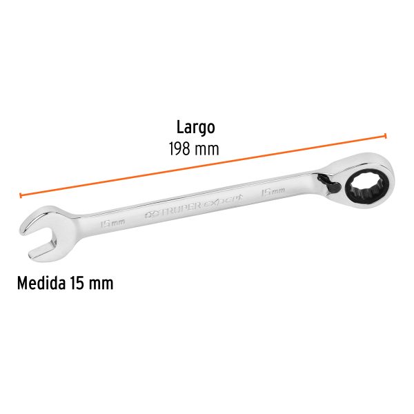 13711 - Llave combinada matraca reversible 15mmx198 mm largo, Expert
