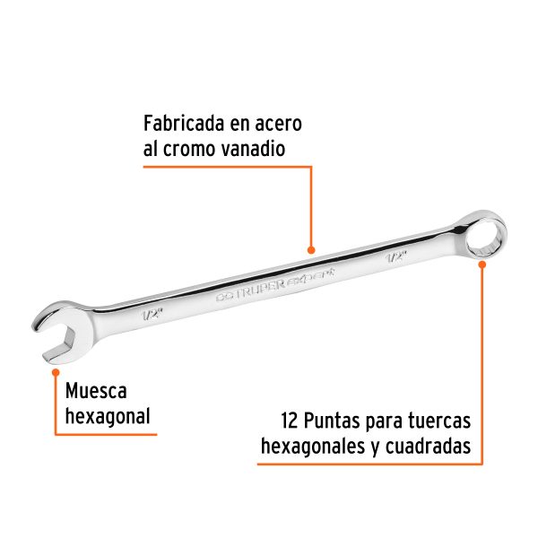 15594 - Llave combinada extralarga 1/2' x 202 mm de largo, Expert
