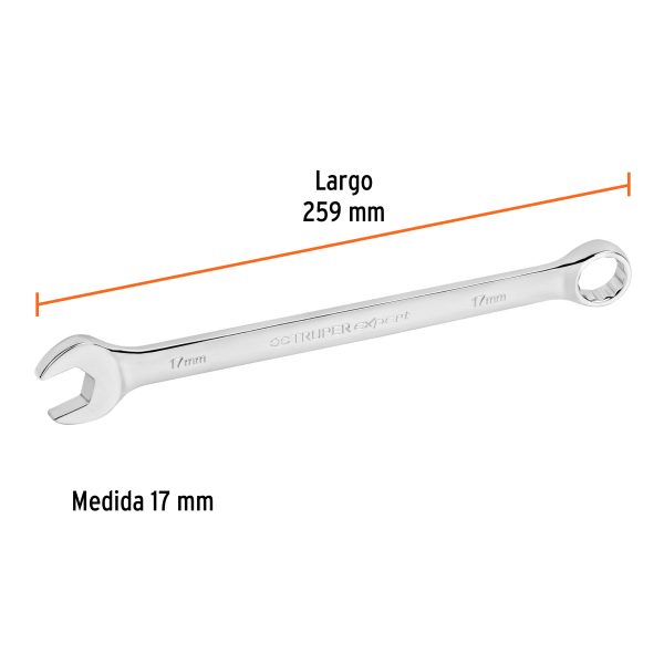 15621 - Llave combinada extralarga 17 mm x 259 mm de largo, Expert