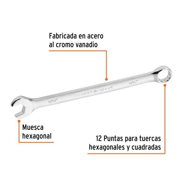 15595 - Llave combinada extralarga 9/16' x 220 mm de largo, Expert