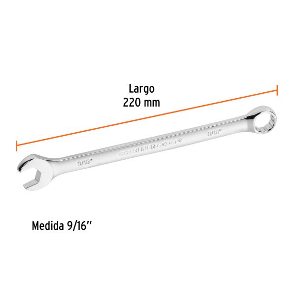 15595 - Llave combinada extralarga 9/16' x 220 mm de largo, Expert