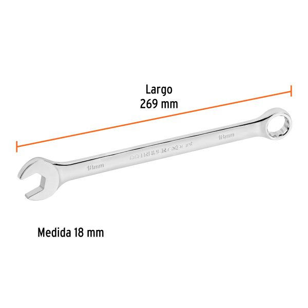 15622 - Llave combinada extralarga 18 mm x 269 mm de largo, Expert