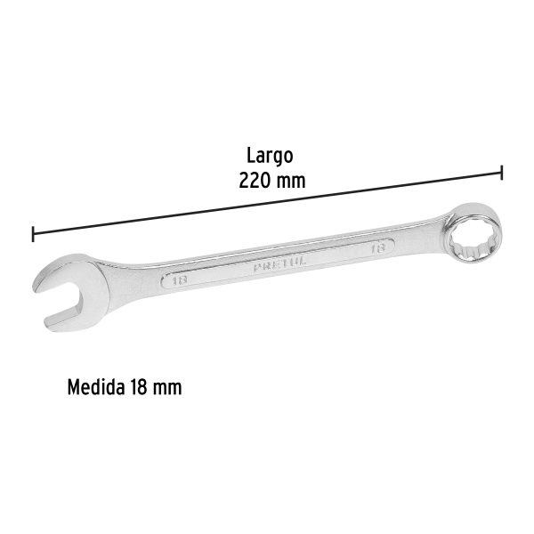 21912 - Llave combinada 18 mm x 220 mm de largo, Pretul