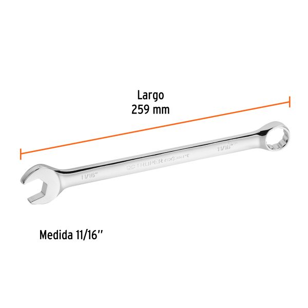 15597 - Llave combinada extralarga 11/16' x 259 mm de largo, Expert